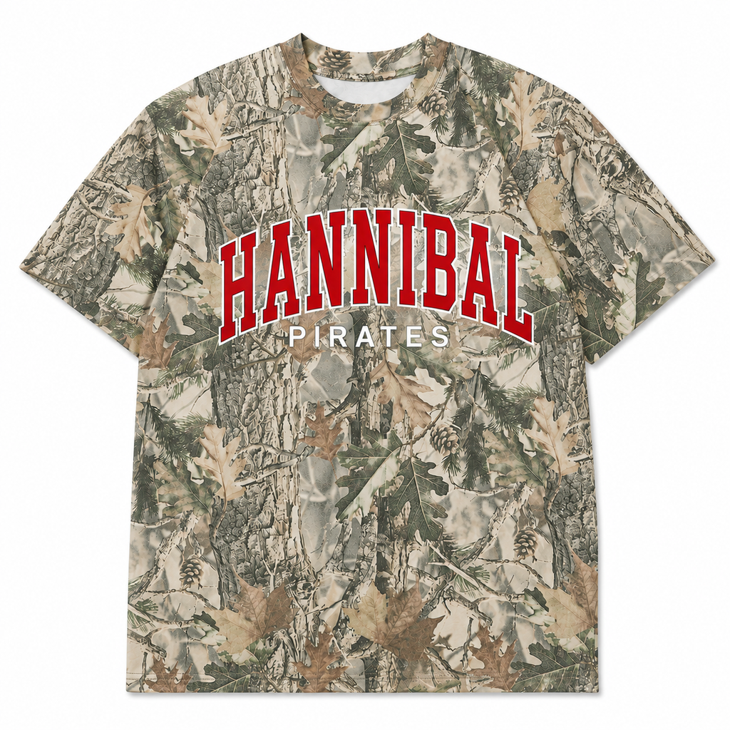 Vintage Embroidered Camo Hannibal Pirates Oversized Tee
