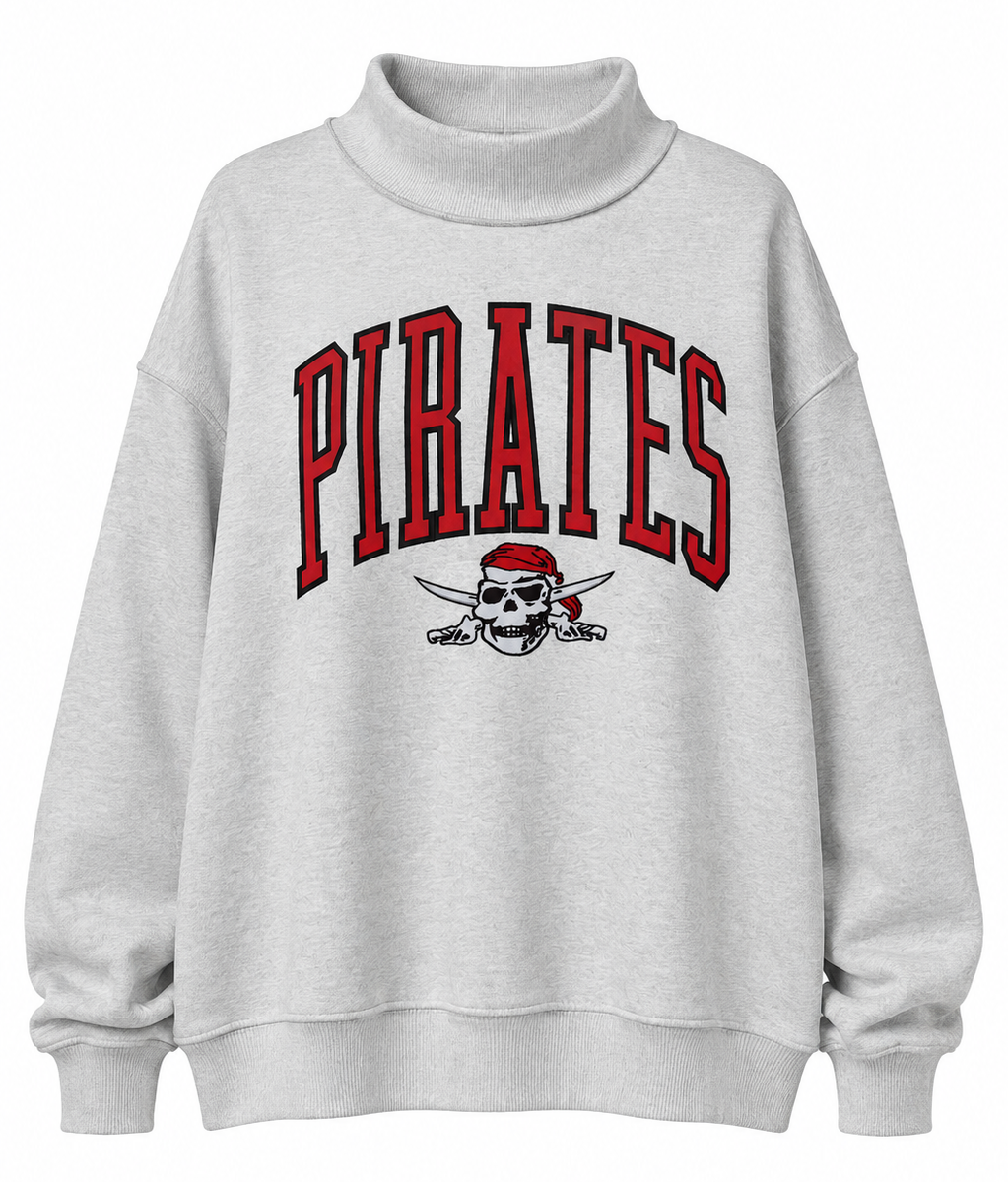 Exposed Seam Embroidered Pirates Mockneck