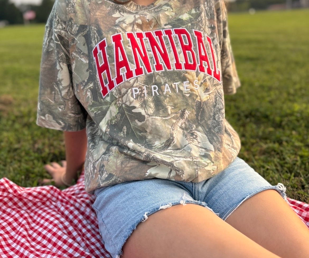 Vintage Embroidered Camo Hannibal Pirates Oversized Tee
