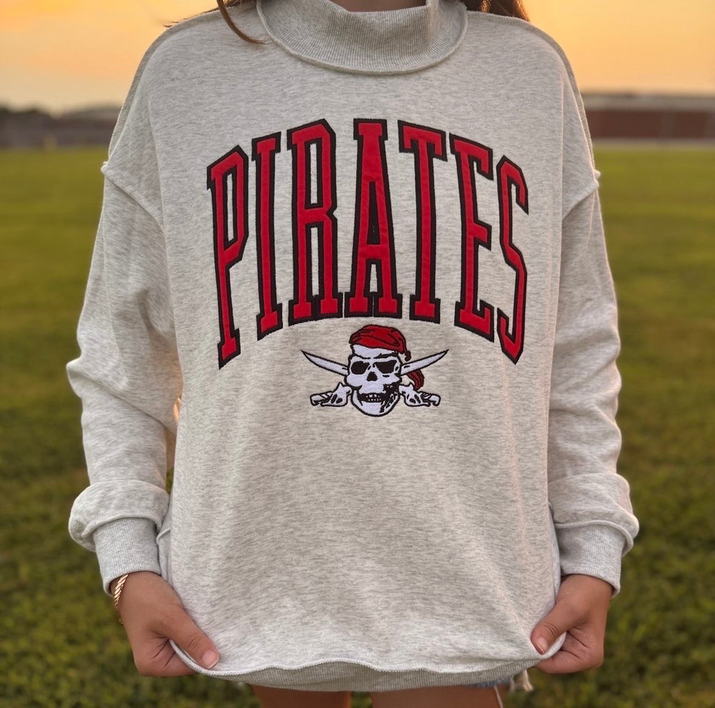 Exposed Seam Embroidered Pirates Mockneck