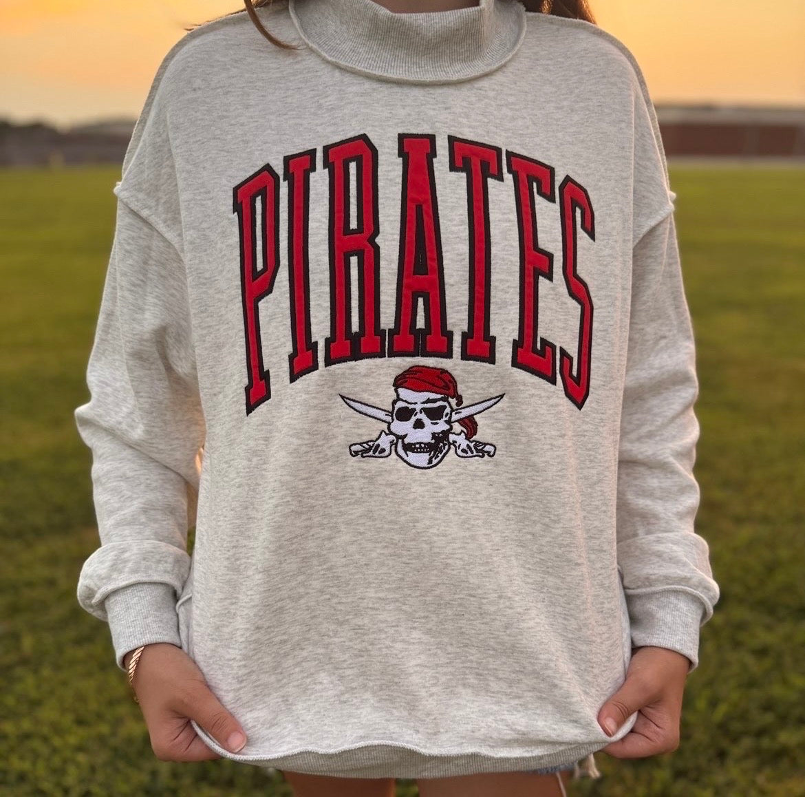 Exposed Seam Embroidered Pirates Mockneck